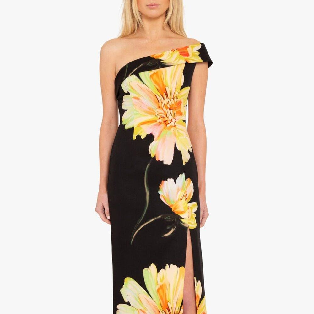 Black Halo Dolan One-Shoulder Gown Black Bursting Bloom 4 - Picture 4 of 16